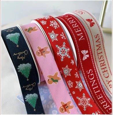 Christmas Ribbon Flower Gift Wrapping Satin Glitter Sparkling Ribbon Bouquet DIY Handmade Decorative Woven Custom 10 Yards Roll