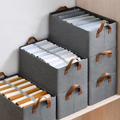 Upgraded Eco-friendly Durable Drawer Organizers Clothing Handle Foldable Design Non-woven Grey/Customized Color for Wardrobe