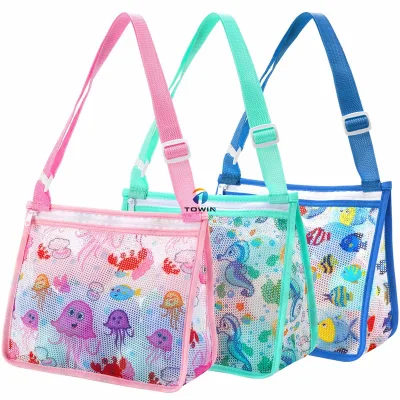 Custom Extra Large Capacity Travel Pool Waterproof PU Foldable Luxury Bag Exterior Zipper Pocket Mesh Beach Bag with Tote