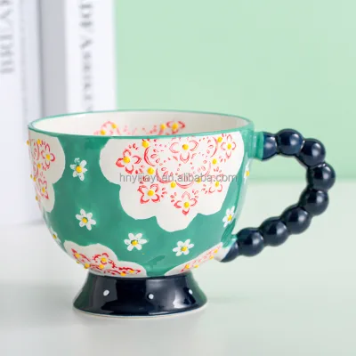 Cute Relief Flower Ceramic Cup Household Simple Large Capacity Coffee Cup Breakfast Mug