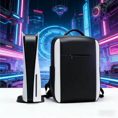 Portable Waterproof PS5 Game Console Backpack Lightweight Large Capacity Controller Pouch with Dual Shoulder & Hand Carry Strap