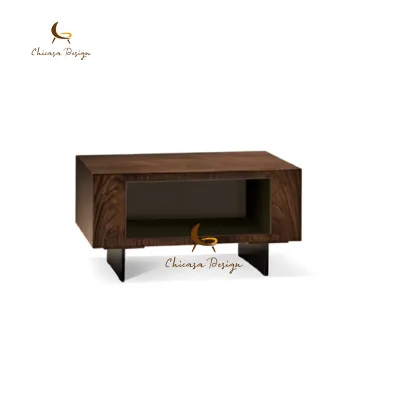 Luxury Modern Square Bedside Table with Storage Cabinets Minimalist Design Solid Wood Stainless Steel for Bedroom Room Furniture