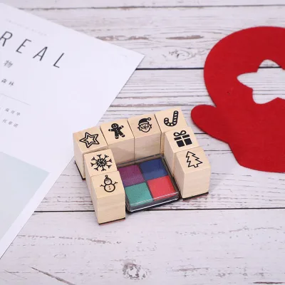 Custom Christmas Wooden Rubber Stamp Set DIY Craft Kids Teacher Reward Stamp Eco-Friendly Wood Handle Holiday Decoration OEM
