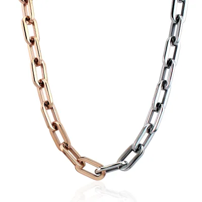 Hip-hop Simple Two Tone Thick Paperclip Chain Necklace for Women Men Stainless Steel Necklaces