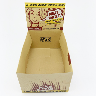Customized Kraft Paper Table-Top Transportation Box with Embossing Small Product Retail Display Shelf Box