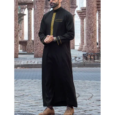 Wholesale Muslim Long Sleeved Embroidered Stand Collar Casual Loose Fashion Temperament Men's Islamic Robe