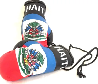 Custom Mini Haitian Flag Hanging Car Boxing Gloves Twins Pendant with Black Snap Connection
