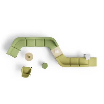 Factory Direct Modern S-Shape Modular Sectional Sofa Set Fabric Upholstered Curved Bench for Library Waiting Reception Lounge