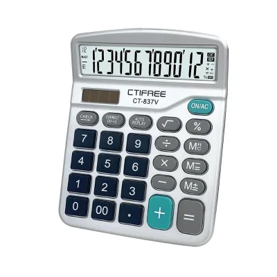 Office Cheap CTIFREE Battery Solar Dual Power Plastic Calculator CT-837V Intrinsically Safe 12-Digit Desktop Large Calendar