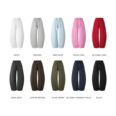 340GSM Fleece Lined Baggy Sweatpants Vintage Curved Wide Leg Pants Unisex Oversized Joggers Solid Color Casual Streetwear Pants