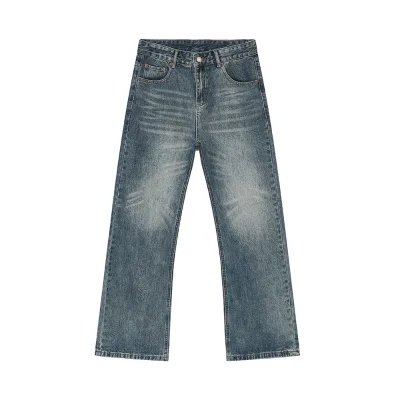 2025 Highstreet Vintage Blue Bootcut Jeans for Men Slim Fit Denim Trousers Wholesale Bulk Order Ready to Ship