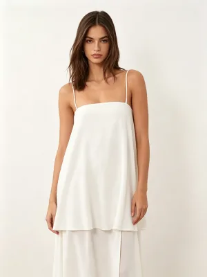 Women's Two Layer Spaghetti Strap Maxi Dress Square Neck Split Long Cami Dress Back Zipper Long Dress for Beach Vacation
