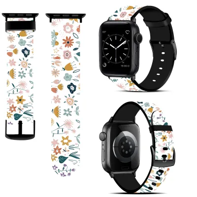 High Quality&Factory Supply Customizable for Apple iPhone Watch Band Soft TPU Rubber Watch Band Cute Floral Watch Strap for Girl