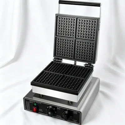 Commercial 220V 1.65KW Single Head 4 Slice Square Waffle Maker Electric Fine Grid Stainless Steel Belgian Waffle Machine