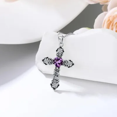 Rose Cross Necklace for Women Silver Plated Jewelry Gift for Christmas Link Zircon