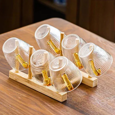 Heat-Resistant Glass Teacup with Kung Fu Tea Set Accessories for Back to School Featuring Rice Hammer and Grain Teapot Handle