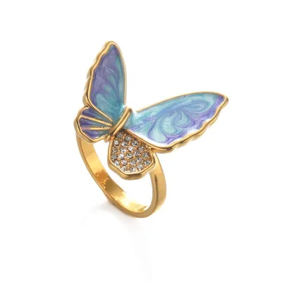 Hot-selling Exquisite Irregular Oil-Drop Zircon Butterfly Shaped Waterproof Ring Luxury Elegant Waterproof 18K Gold-Plated Ring