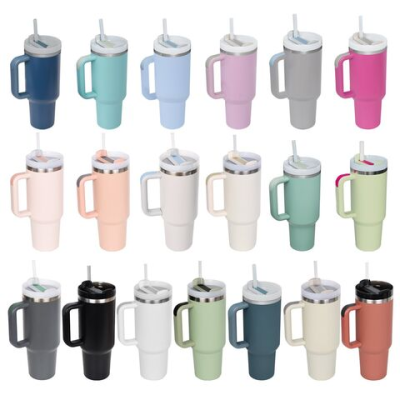Wholesale 40oz Double Wall Stainless Steel tumbler with handle and straw custom