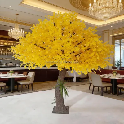 8ft Yellow Silk Glass Fiber Artificial Ginkgo Tree for Wedding Christmas Outdoor & Indoor Restaurant Decoration-Eco-Friendly