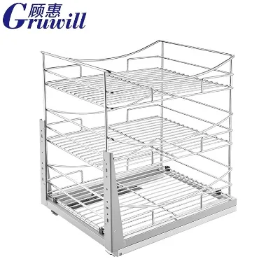 Modern Kitchen Cabinet Pull Out Storage Rack Ball Bearing Sliding 3 Tier Dish Rack