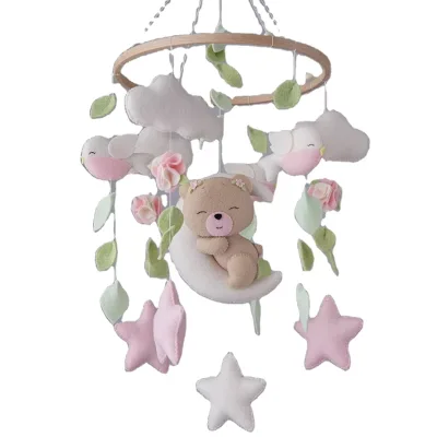 Baby Rattle Soft Felt Cartoon Bear Cloud Star Moon Hanging Bed Bell Mobile Crib Ornament