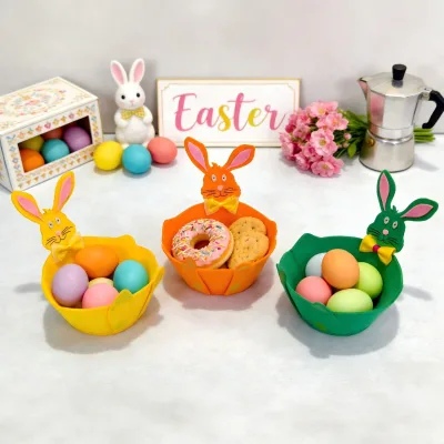 Linda Hot selling Easter bunny themed cartoon bunny felt Easter tote basket