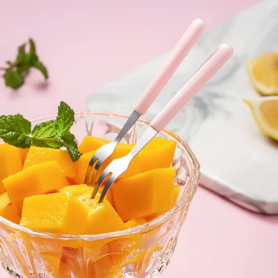 Custom Logo Small Fruit Fork Stick Stainless Steel Mini Fruit Fork for Dessert Cake