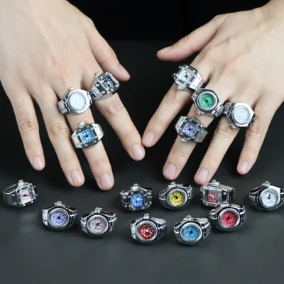 Vintage Steampunk Finger Ring Watch Dial Quartz Analog Elastic Watchband Waterproof 0's Y2K Sliver Mini Ring Watch Ring Watch
