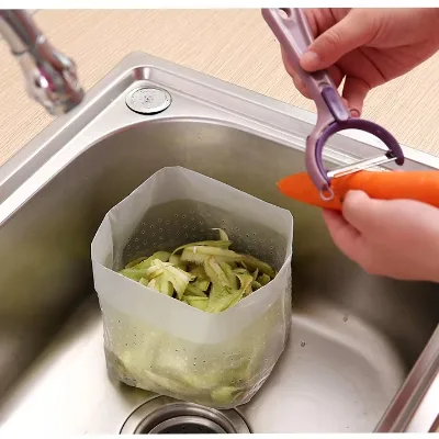 Wholesale 30 Pack PE Drain Mesh Bags Self-Standing Disposable Colander Bags for Vegetable Fruit Washing Sink Waste Catcher