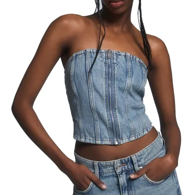 Y2K Fashion Summer Women's Denim Corset Top Denim Sexy With Zip Fastening