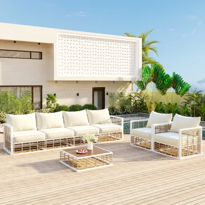 Patio Furniture Rattan Sofa Set, Outdoor Wicker Sofas, Outdoor Conversation Set for Poolside Garden Backyard Deck Resorts