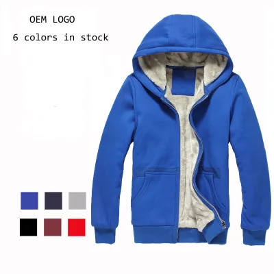 High Quality OEM Silk Screen Printed Knitted Fleece Winter Windproof Breathable Zipper-Up Bulk Hoodies for Men