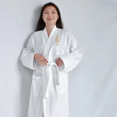 Custom Waffle Cotton Bathrobe EU Certified 100% Cotton Summer Quick Dry Breathable Elastic Waist Hotel Spa Wedding Party Robes