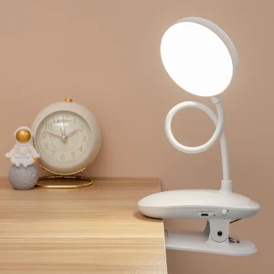 Round Head Clip Reading Lamp Hose Adjustable Angle USB Charging Three Gear Dimming LED Desk Lamp