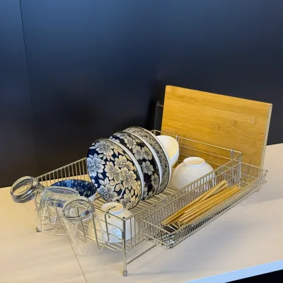 Single-Tier Stainless Steel Dish Drainer Basket Rack Chopping Board Holder  Expandable Dish Drainer Rack Kitchen Accessory