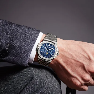 Hot Sale Luxury Classic Automatic Mechanical Wristwatch Stainless Multifunctional Moonphase Moissanite with Leather Rubber Bands