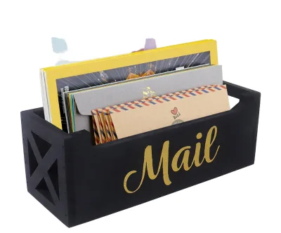 Wooden Rectangle Desk Organizer Letter Holder Rack for Home/Office Countertop Mail/Envelope/Bill Storage (Black China)