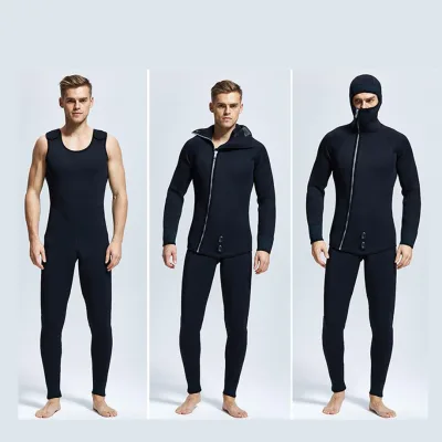 Customized Men 7mm Thick Stretch Neoprene Thermal Warm Velvet Lining Two-Piece Diving Hunting Spearfishing Suit Hoodie Wetsuits