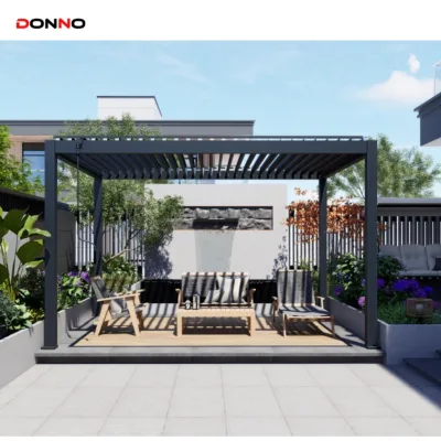 Luxury Aluminum Pergolas Motorised Waterproof Outdoor Gazebo Outdoor Shade with LED Lights
