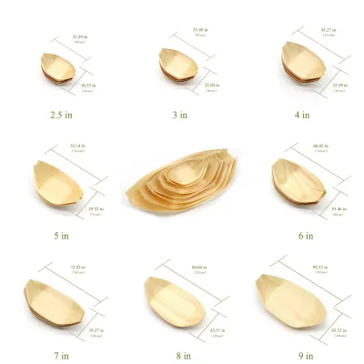 3.5 In Customized Disposable Eco-friendly Wooden Sushi Boats Durable Degradable Plates Japanese Sushi Cakes And Beverages
