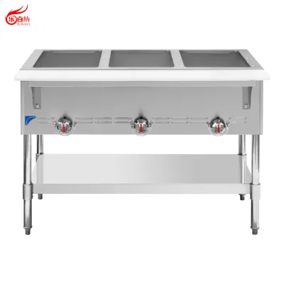 Stainless Steel 3 Pan Gas Bain Marie Food Warmer With Board and Under Shelf, ETL Certified Restaurant Kitchen Equipment GBM-3