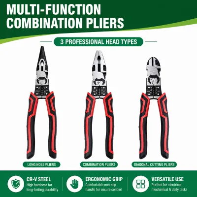 9inch Chrome Vanadium Steel Industrial Grade Multi Function Combination Pliers Wire Stripper Crimper Electrical Repair Tool