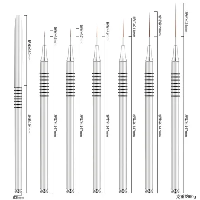 Customized 6pcs Set Nail Art Liner Brushes Sliver Metal Handle with Nylon Hair Drawing Tool for Long Thin Lines Sizes