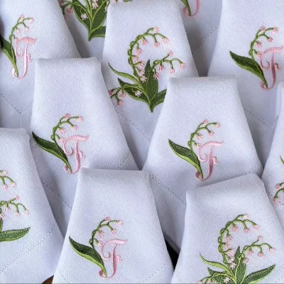 Customized Color Size Embroidered Wedding Napkins Personalized Premium Linen Elevated Wedding Table Decor