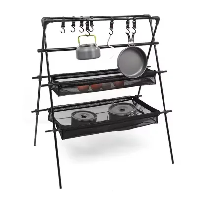 New Style Tripod Hanger Outdoor Shelves Cookware Pot Pan Clothes Stand Camping Hanging Rack