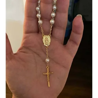 Baby Baptism Gold Plated Catholic Pray Rosary Bracelet Child Religion Mini Beaded Chain Jesus Christian Glass Pearl Bracelet