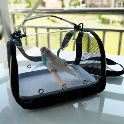 Tiger-patterned Plastic Peach-faced Lovebird Carrier Stand-Up Stick Tray Small Bird Outing Bag Pigeon Travel Cage Cockatiel