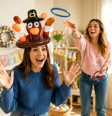 Inflatable Turkey Hat Ring Toss Game Eco-friendly PVC Material Parent-child Outdoor Carnival Gift for Birthday Party/Xmas