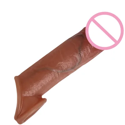 Realistic Thick Men's Reusable Condom Soft Penis Sleeve with Dildo Lock and Sperm Cock Ring Helps Delay Ejaculation