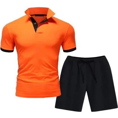 Summer Set Men's Short Sleeved Shorts Set Men's Solid Color Color Blocked Casual 2-piece Set Custom logo